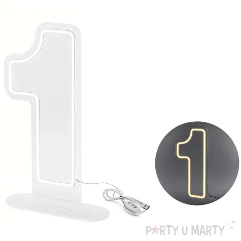 lampka dekoracyjna cyfra 1 neon led bialy partydeco 50 cm