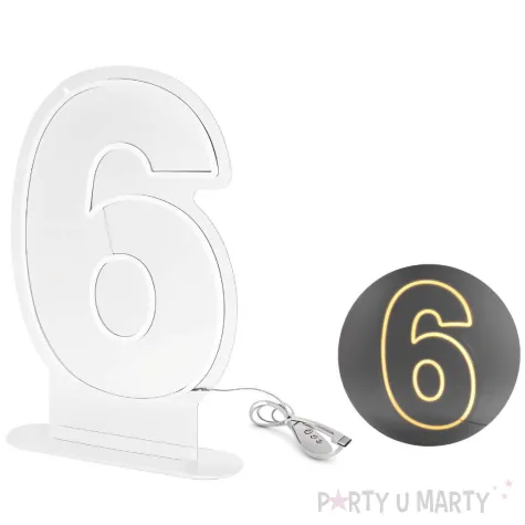lampka dekoracyjna cyfra 6 neon led bialy partydeco 50 cm