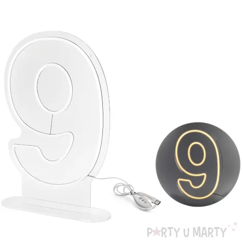 lampka dekoracyjna cyfra 9 neon led bialy partydeco 50 cm
