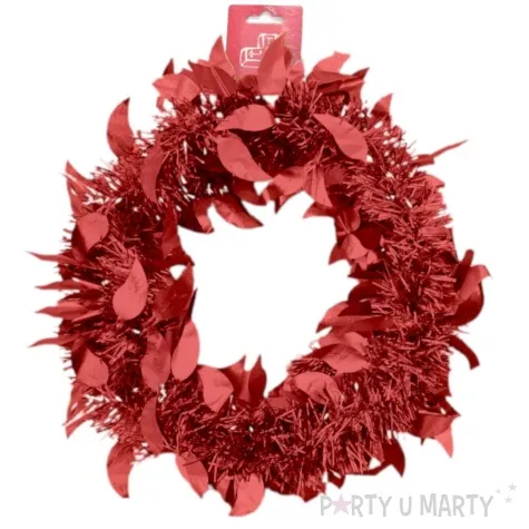 lancuch choinkowy mat z listkami czerwony arpex 6 cm 2 m