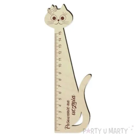 linijka kotek z kokardka pasowanie na ucznia drewniana 15 cm