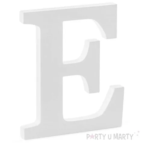 litera drewniana e biala partydeco