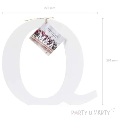 litera drewniana q biala partydeco