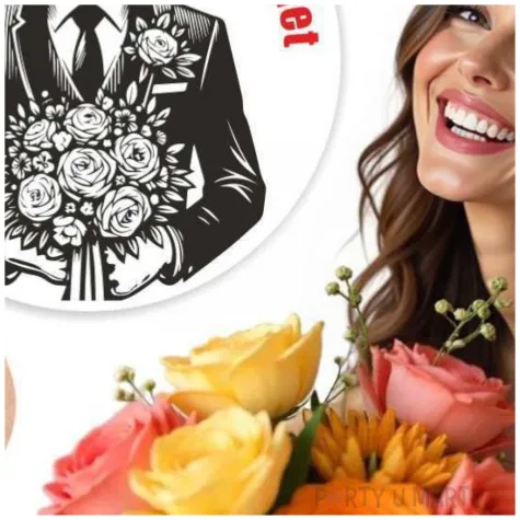 magnes 8 marca dzentelmen z kwiatami prezent na dzien kobiet bialy 9 cm