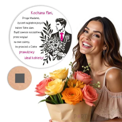 magnes dzentelmen zyczenia prezent na dzien kobiet bialy 9 cm