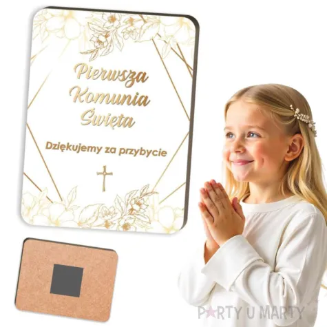 magnes komunia swieta gold line upominek dla gosci pamiatka 8 x 6 cm
