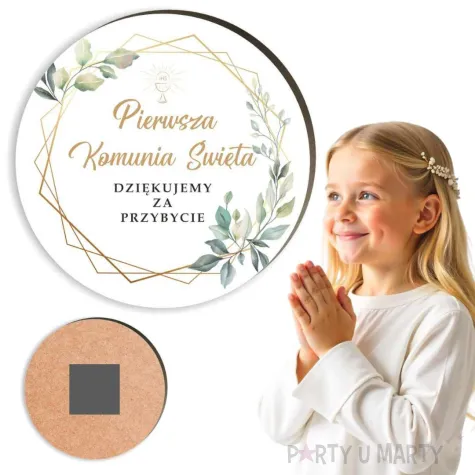magnes komunia swieta mietowa geometria upominek dla gosci pamiatka 7 6 cm