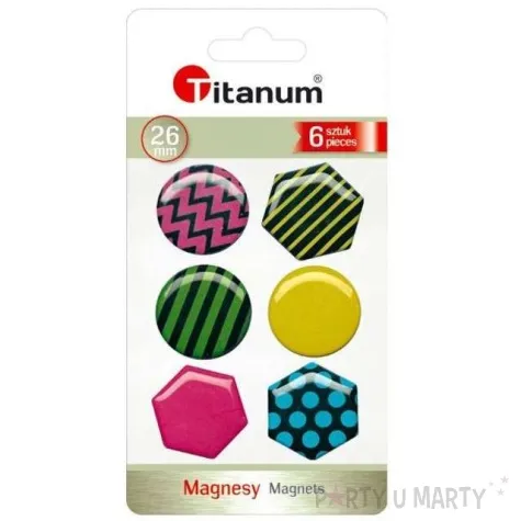 magnesy okragle i szesciokatne wzory geometryczne kolor mix titanum 26 mm 6 szt