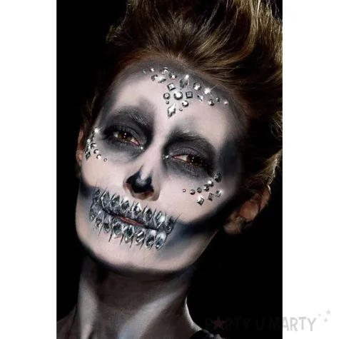 make up party krysztalki na twarz czaszka bialy smiffys 100 szt