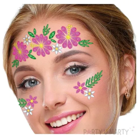 make up party krysztalki na twarz kwiaty hawaje guirca