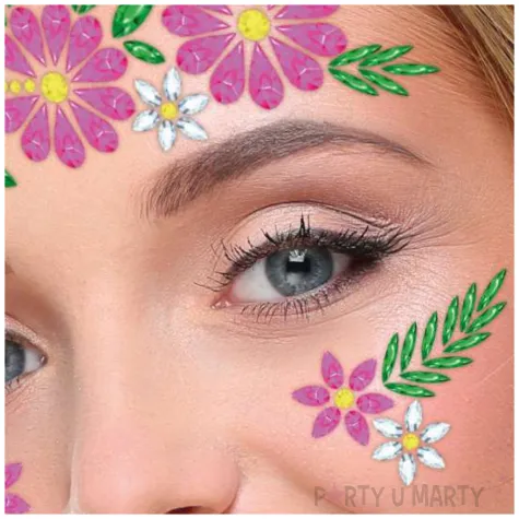 make up party krysztalki na twarz kwiaty hawaje guirca