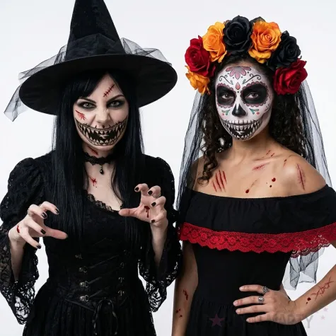makijaz do stroju na halloween dia dde los muertos tatuaze zmywalne sztuczne zeby czaszka make up