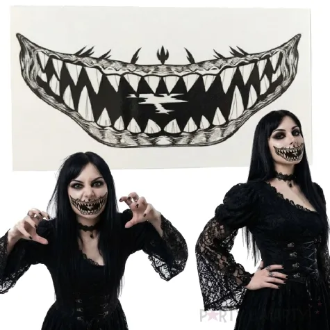 makijaz do stroju na halloween dia de los muertos tatuaze zmywalne sztuczne zeby demon make up