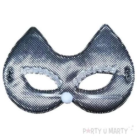 maska cekinowy kotek srebrna partytino
