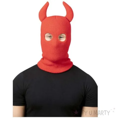 maska diabelska kominiarka z rogami czerwona smiffys