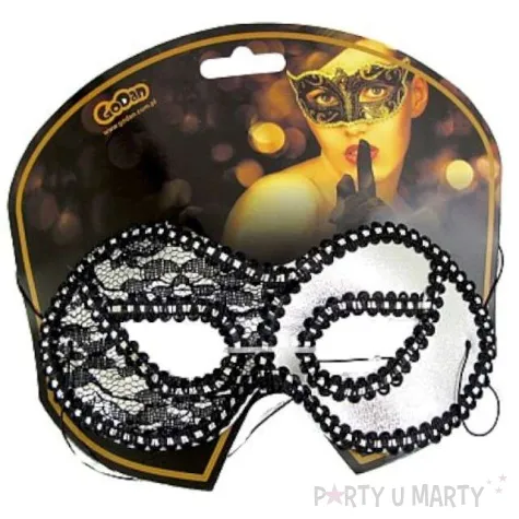 maska karnawalowa dama z koronka srebrna