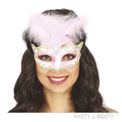 maska karnawalowa wenecka koronkowa rozowy guirca