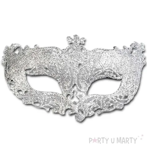 maska karnawalowa wenecka z brokatem srebrny stoklasa