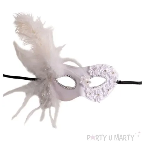 maska karnawalowa wenecka z piorami bialy carnival toys