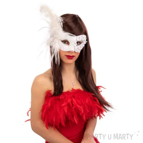 maska karnawalowa wenecka z piorami bialy carnival toys