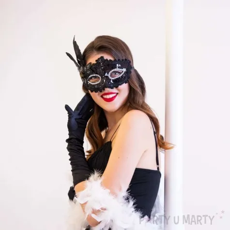 maska karnawalowa wenecka z piorami czarny partypal
