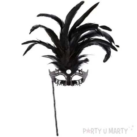 maska karnawalowa wenecka z piorami czarny widmann