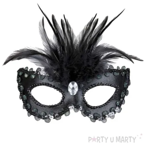 maska karnawalowa wenecka z piorami czarny widmann