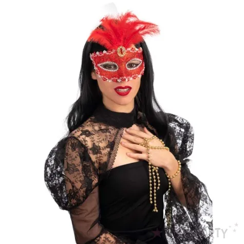 maska karnawalowa wenecka z piorami czerwony carnival toys