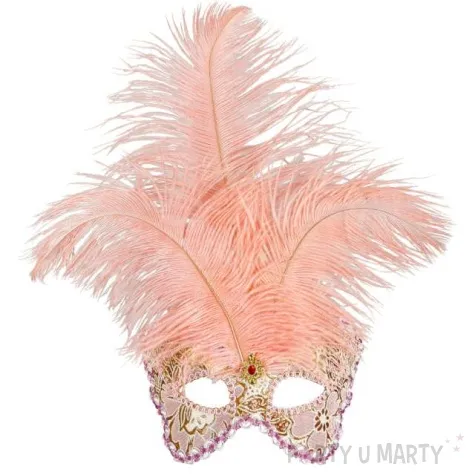 maska karnawalowa wenecka z piorami lososiowy widmann
