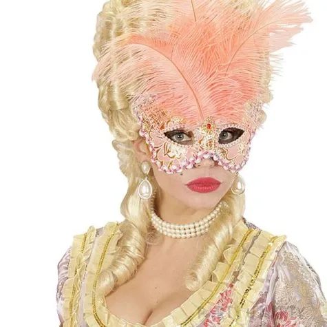 maska karnawalowa wenecka z piorami lososiowy widmann