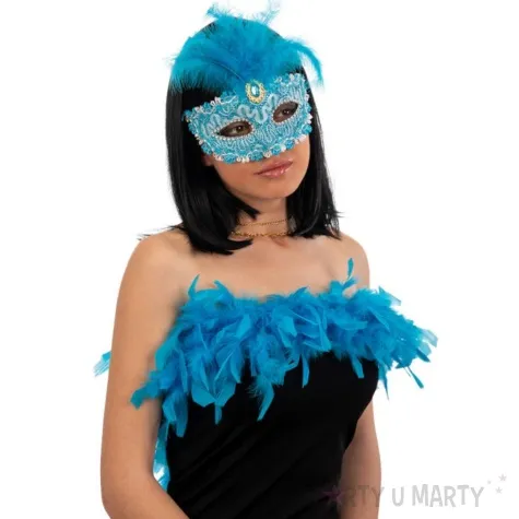 maska karnawalowa wenecka z piorami niebieski carnival toys