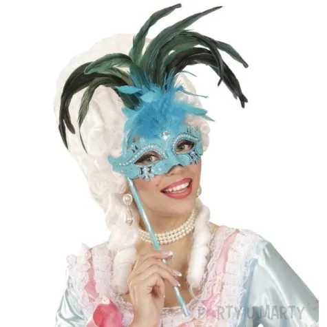 maska karnawalowa wenecka z piorami niebieski widmann