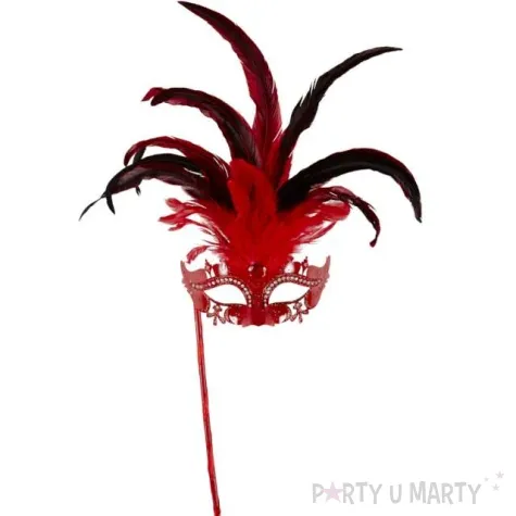 maska karnawalowa wenecka z piorami ombre czerwony widmann