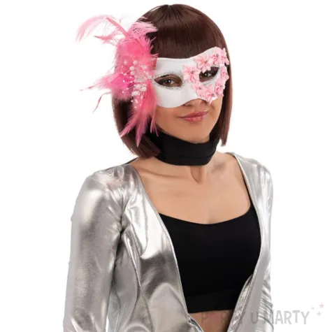 maska karnawalowa wenecka z piorami rozowy carnival toys