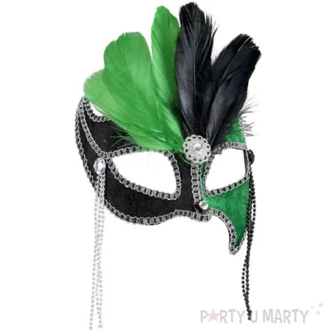 maska karnawalowa wenecka z piorami zielony widmann