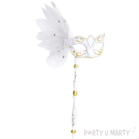maska karnawalowa wenecka z piorem bialy widmann
