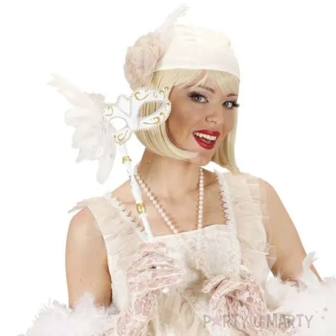 maska karnawalowa wenecka z piorem bialy widmann