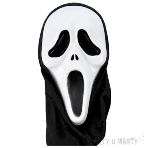 maska krzyk z kapturem bialo czarna czakos