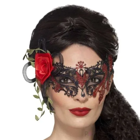 maska wenecka azurowa roza czarno czerwony smiffys