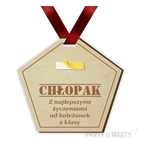 medal bajeczny chlopak pieciokat drewniany 75 mm