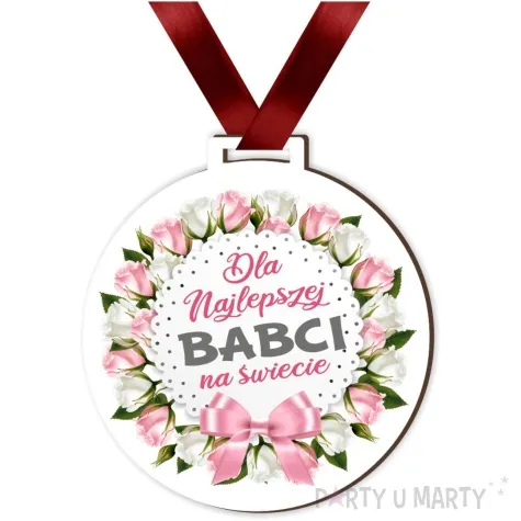 medal drukowany dla najlepszej babci bialy 72 mm