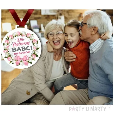 medal drukowany dla najlepszej babci bialy 72 mm