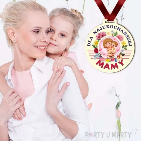 medal drukowany dla najukochanszej mamy bialy 72 mm