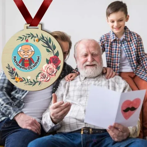 medal drukowany kochanemu dziadkowi odznaka drewniany 72 mm
