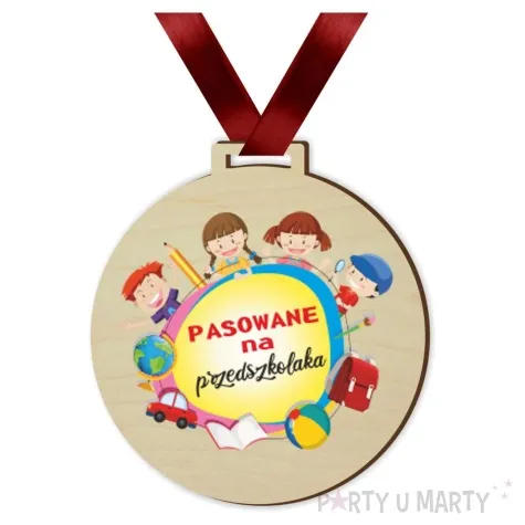 medal drukowany pasowania na przedszkolaka dzieci drewniany 72 mm