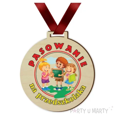 medal drukowany pasowania na przedszkolaka tablica drewniany 72 mm