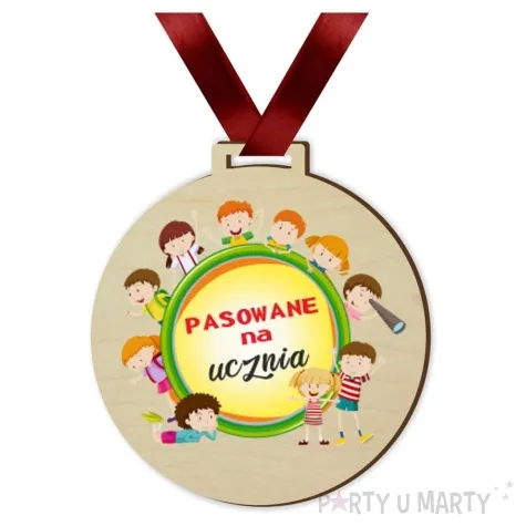 medal drukowany pasowania na ucznia dzieci drewniany 72 mm