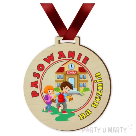 medal drukowany pasowania na ucznia szkola drewniany 72 mm