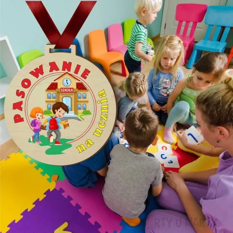 medal drukowany pasowania na ucznia szkola drewniany 72 mm