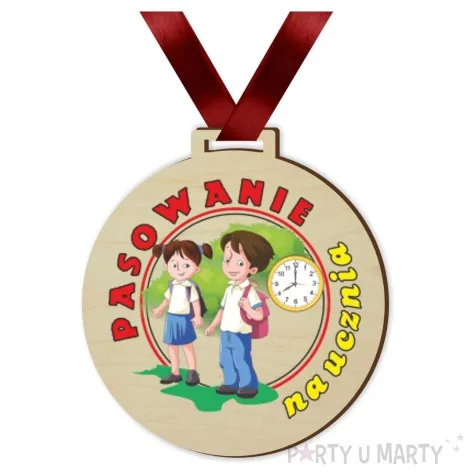 medal drukowany pasowania na ucznia zegar drewniany 72 mm